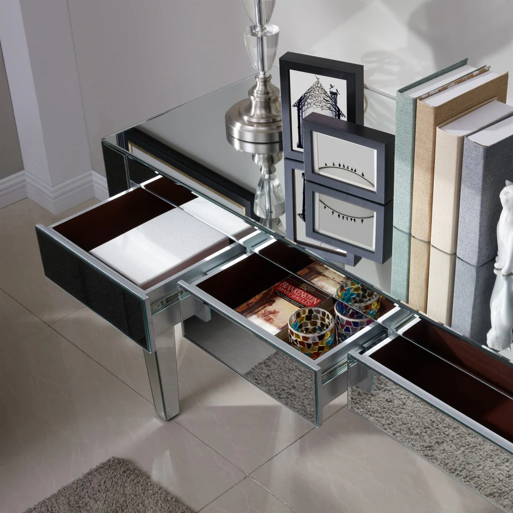 Silver Mirrored Glam Desk By Homeroots - Image 2