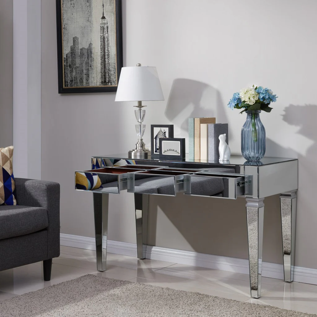 Silver Mirrored Glam Desk By Homeroots - Image 3