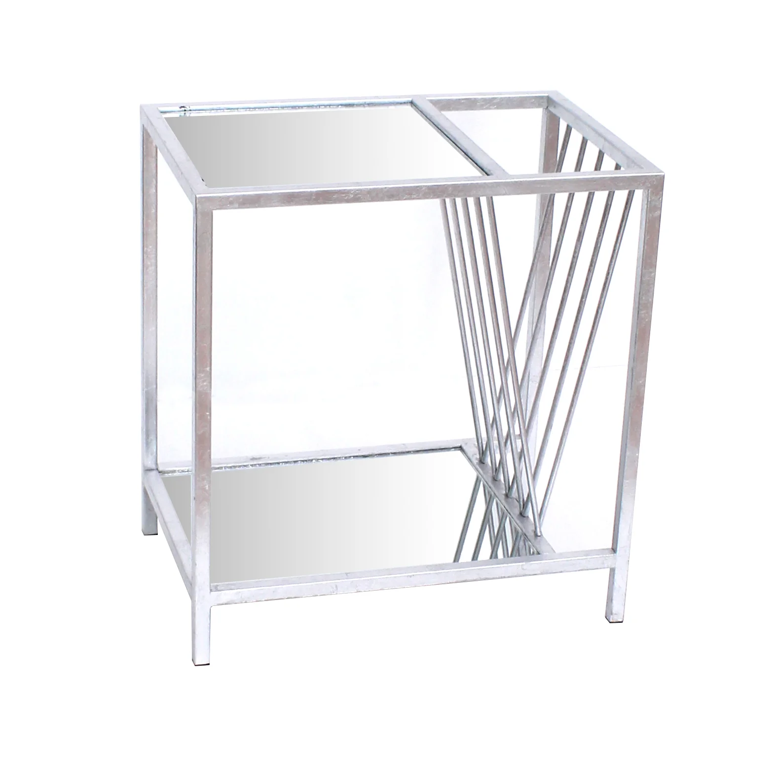 Silver Mirrored Glass And Iron End Table With Shelf By Homeroots - Image 3