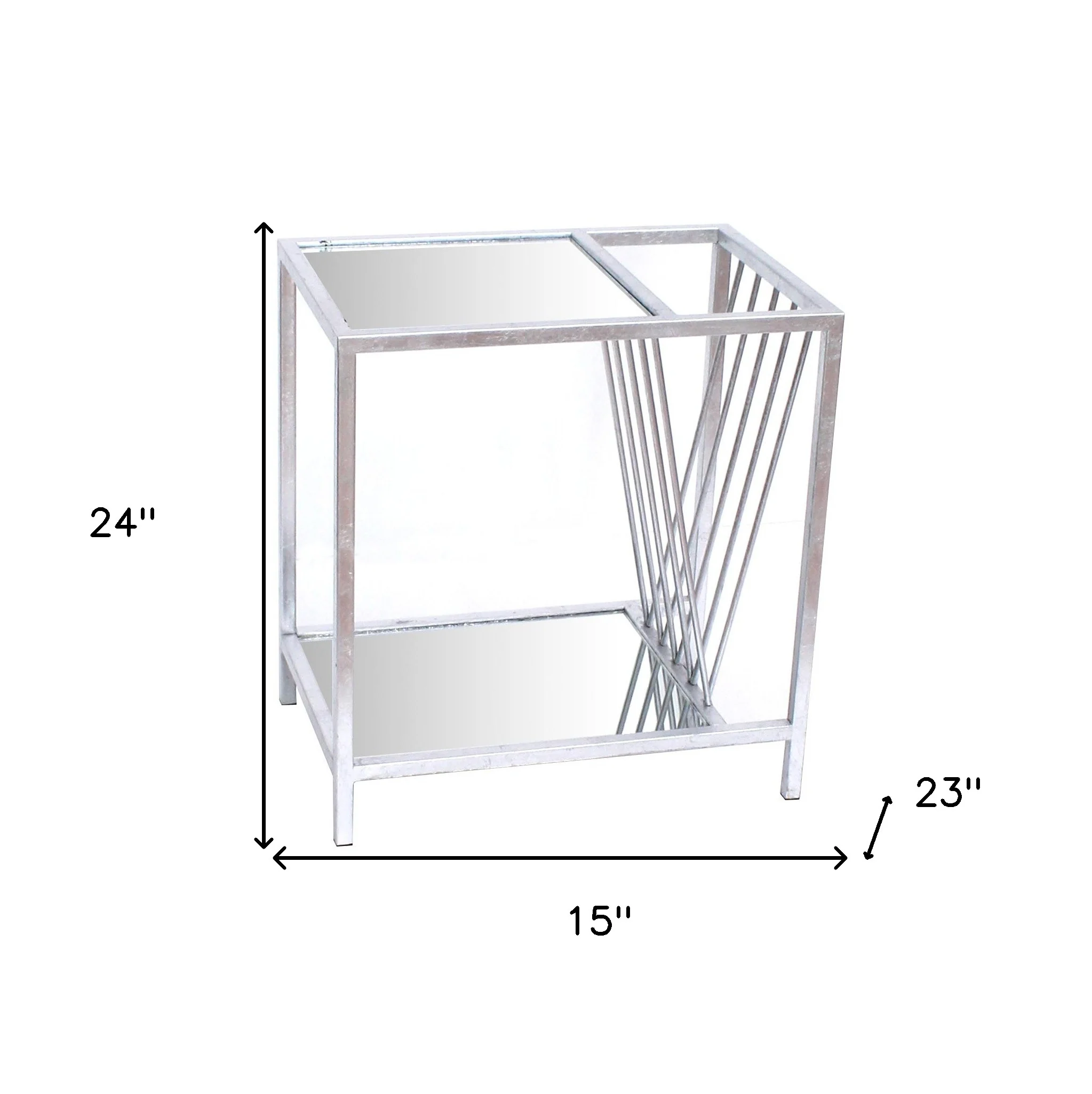 Silver Mirrored Glass And Iron End Table With Shelf By Homeroots - Image 6