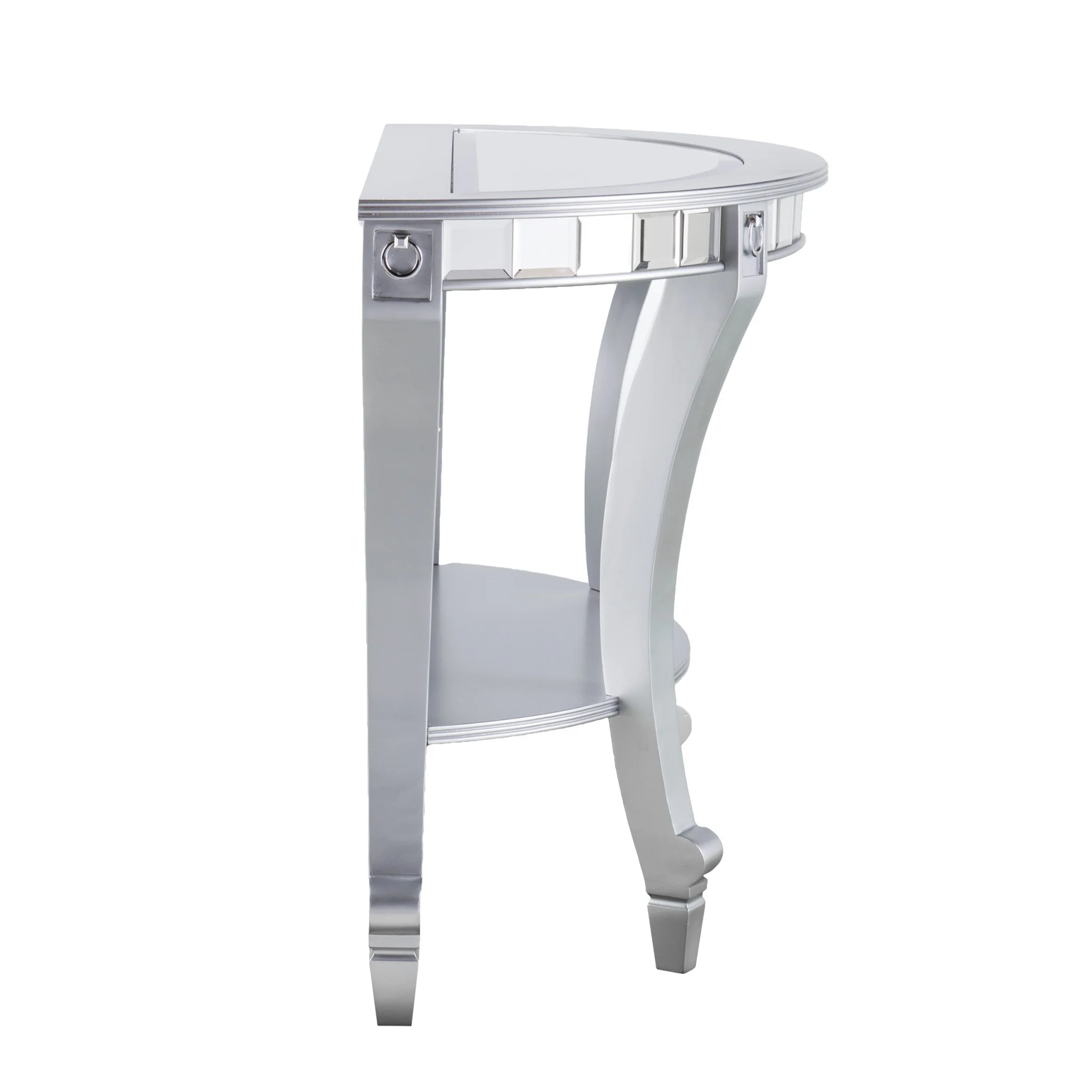 Silver Mirrored Glass Half Circle Console Table With Storage By Homeroots - Image 2