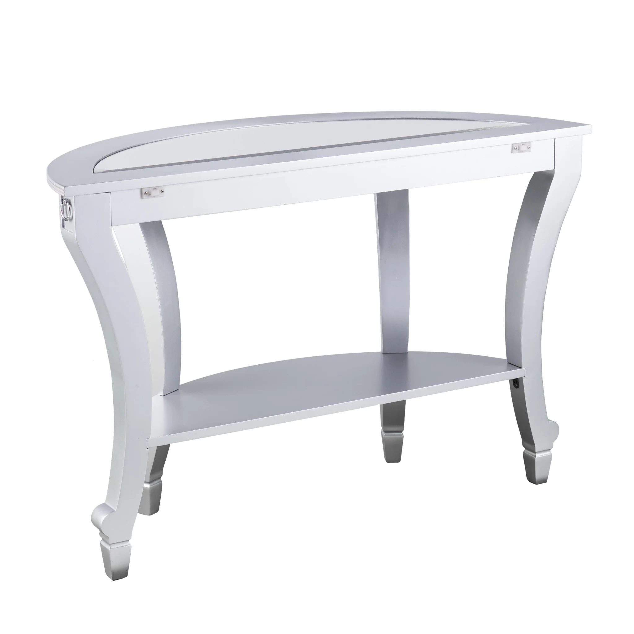 Silver Mirrored Glass Half Circle Console Table With Storage By Homeroots - Image 3