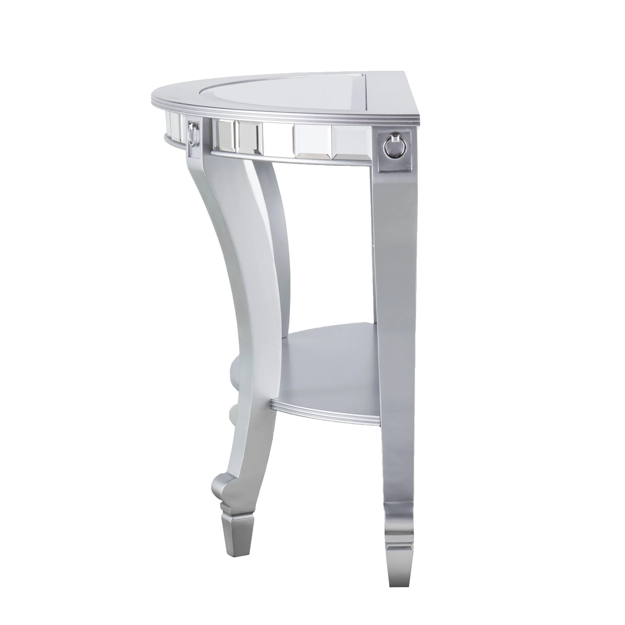 Silver Mirrored Glass Half Circle Console Table With Storage By Homeroots - Image 4