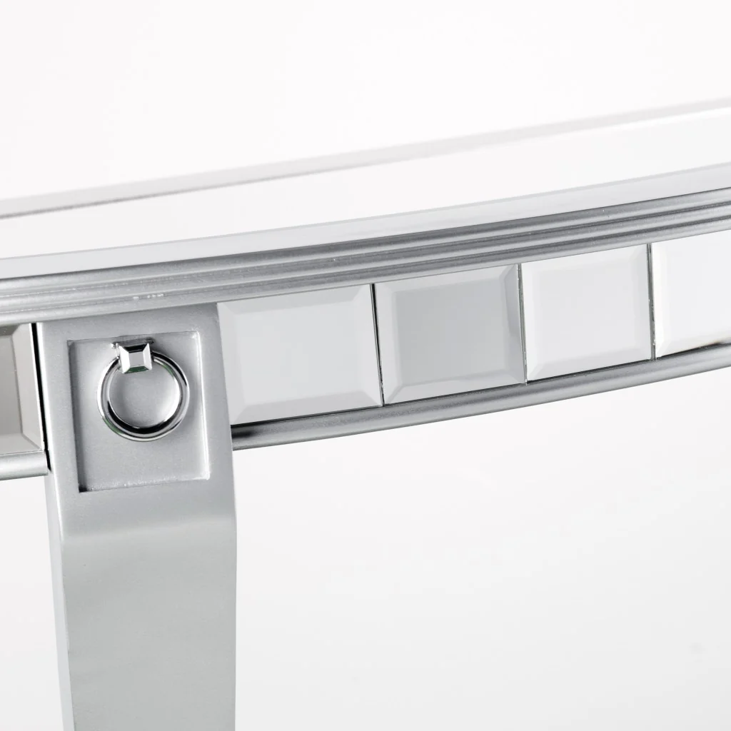 Silver Mirrored Glass Half Circle Console Table With Storage By Homeroots - Image 6