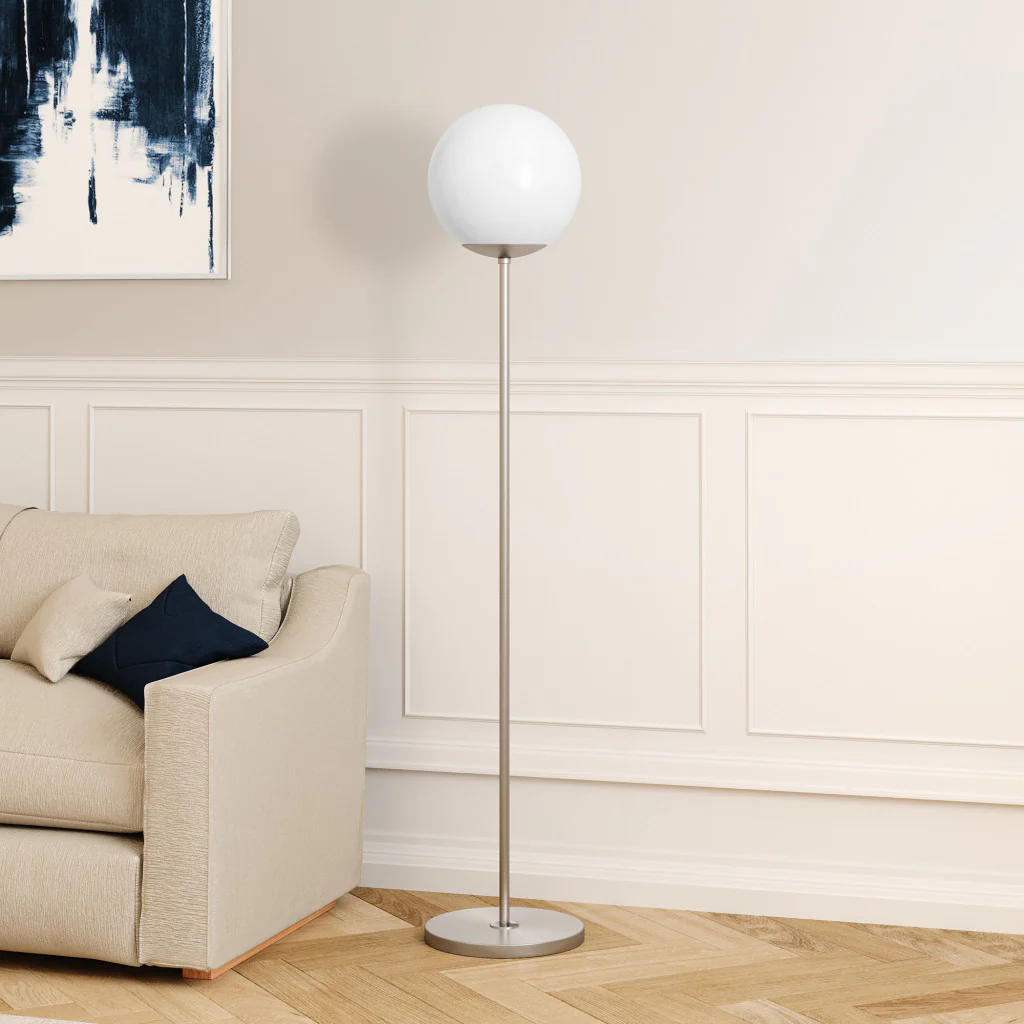 Silver Novelty Floor Lamp With White Plastic Globe Shade By Homeroots - Image 6