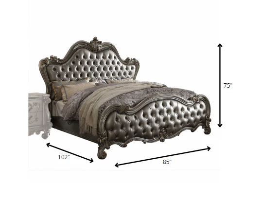 Silver Pu Antique Platinum Upholstery Poly Resin California King Bed By Homeroots - Image 3