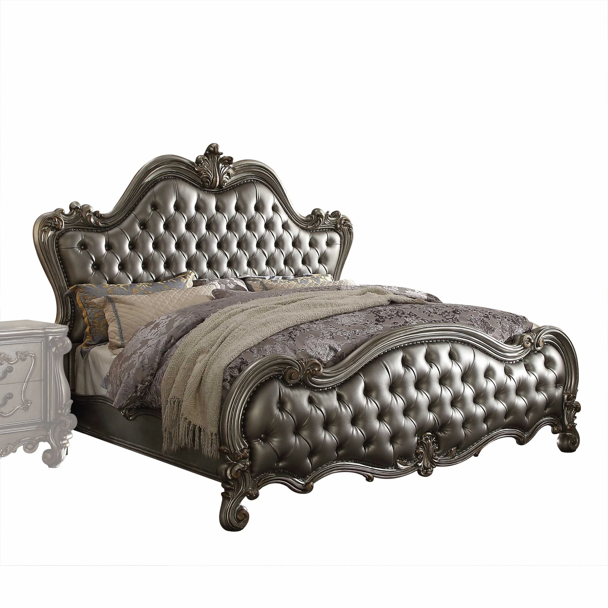 Silver Pu Antique Platinum Upholstery Poly Resin Eastern King Bed By Homeroots - Image 2