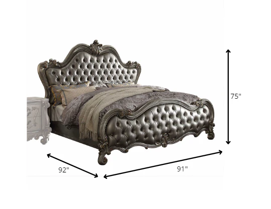 Silver Pu Antique Platinum Upholstery Poly Resin Eastern King Bed By Homeroots - Image 3