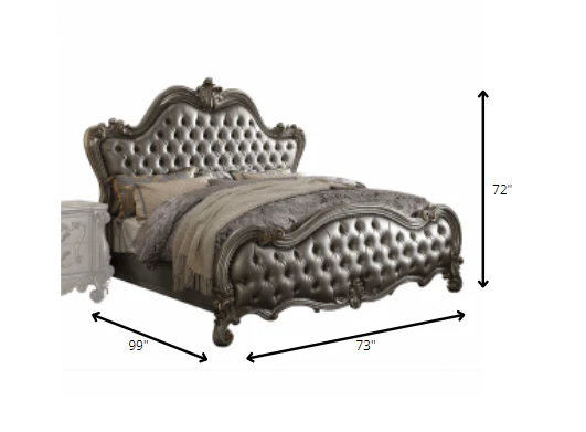 Silver Pu Antique Platinum Upholstery Poly Resin Queen Bed By Homeroots - Image 3