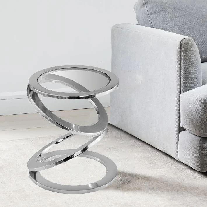 Silver Rings Metal Frame and Glass Top Accent Table By Homeroots - Image 3