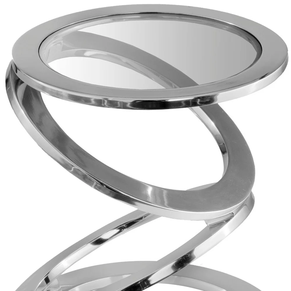 Silver Rings Metal Frame and Glass Top Accent Table By Homeroots - Image 5