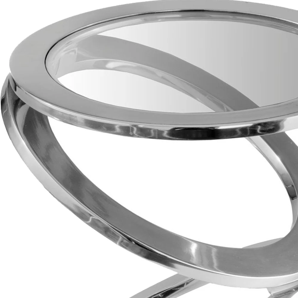 Silver Rings Metal Frame and Glass Top Accent Table By Homeroots - Image 6