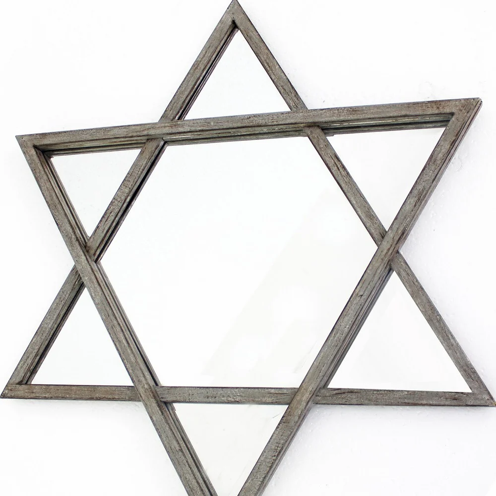 Silver Rustic Hexagram Wooden - Cosmetic Mirror By Homeroots - Image 4