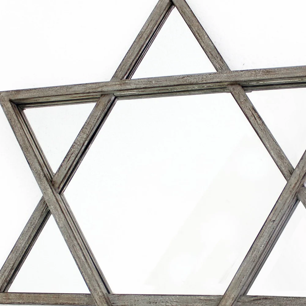 Silver Rustic Hexagram Wooden - Cosmetic Mirror By Homeroots - Image 5