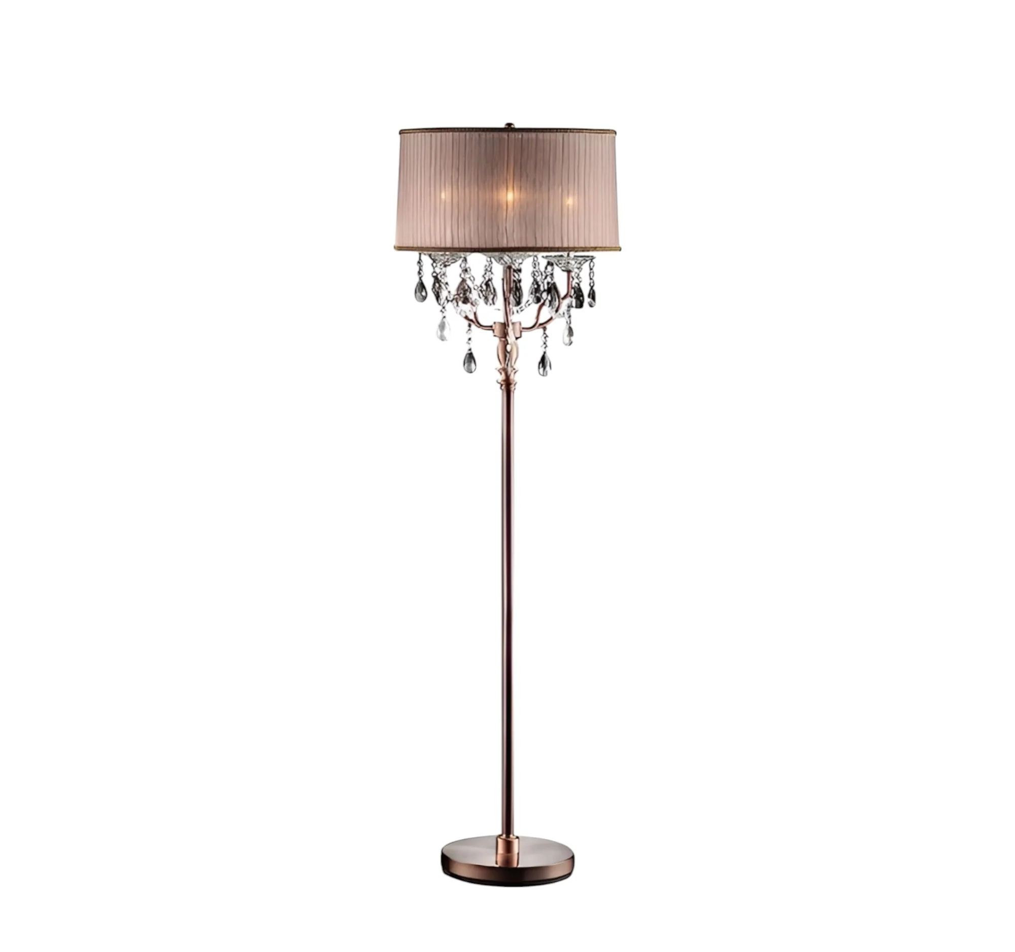 Silver Three Light Candelabra Floor Lamp With Pink Fabric Drum Shade By Homeroots - Image 3