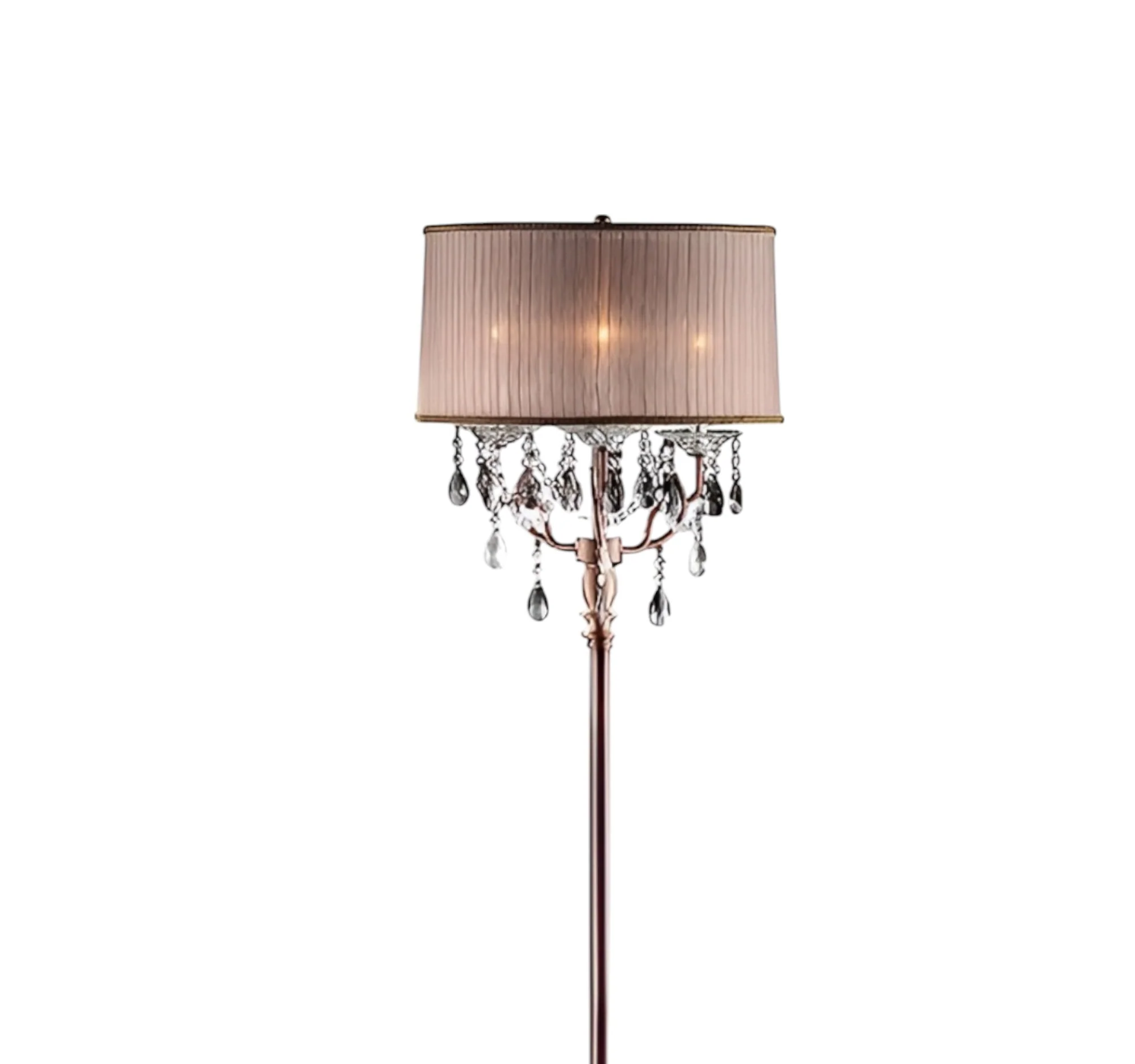 Silver Three Light Candelabra Floor Lamp With Pink Fabric Drum Shade By Homeroots - Image 4