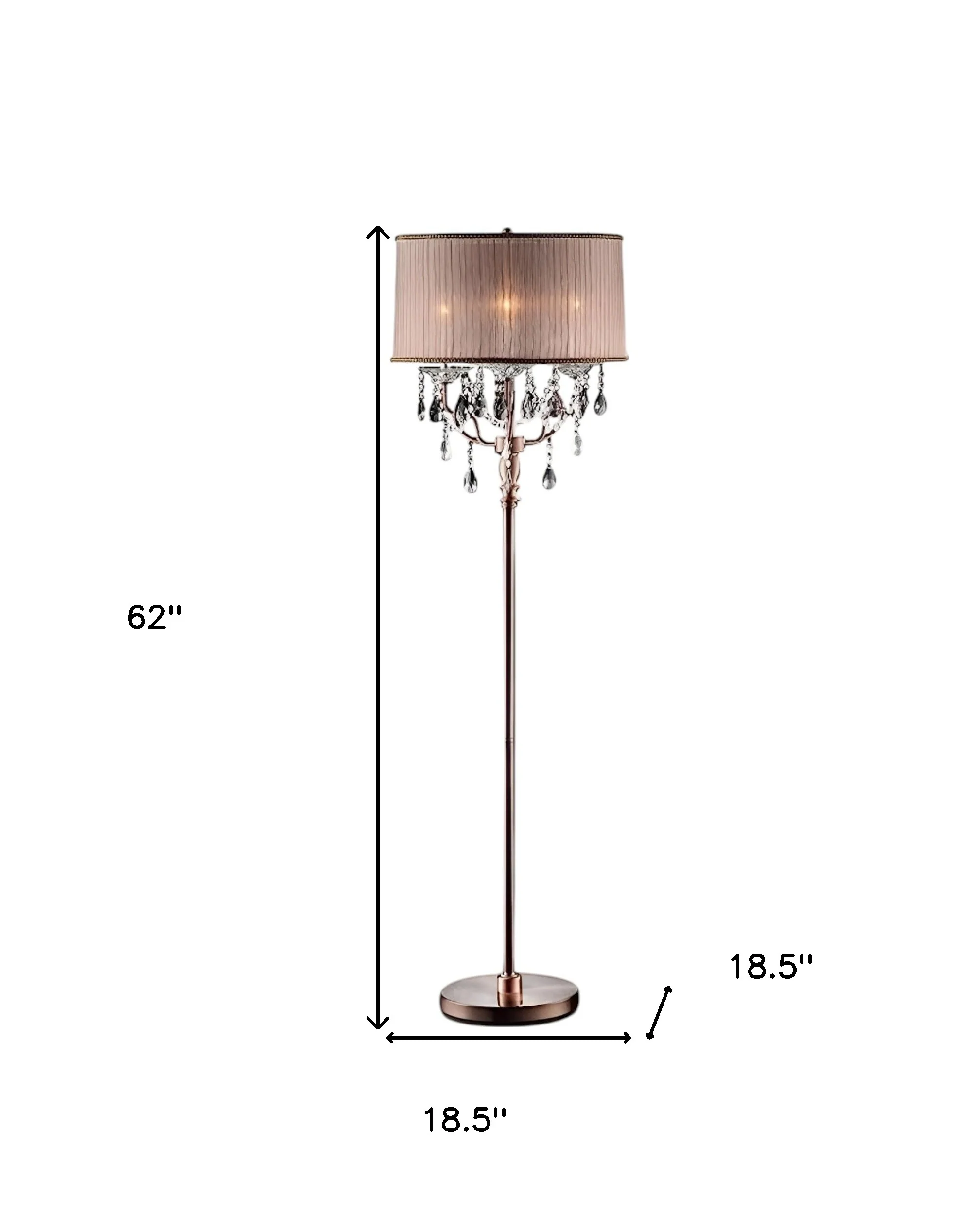 Silver Three Light Candelabra Floor Lamp With Pink Fabric Drum Shade By Homeroots - Image 5