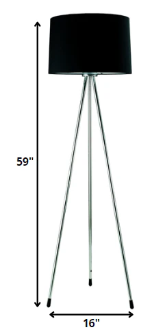 Silver Tripod Floor Lamp With Black Fabric Drum Shade By Homeroots - Image 6