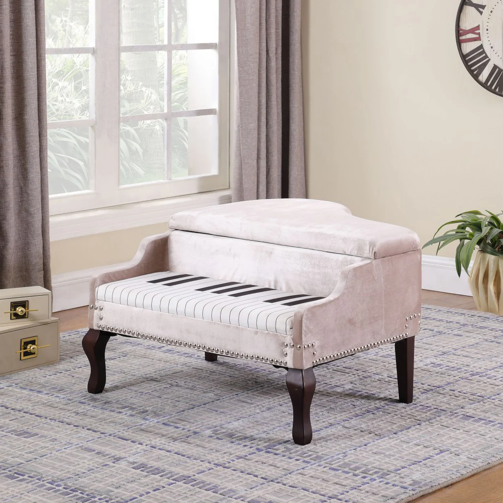 Silver Velour Baby Grand Piano Storage Bench By Homeroots - Image 6
