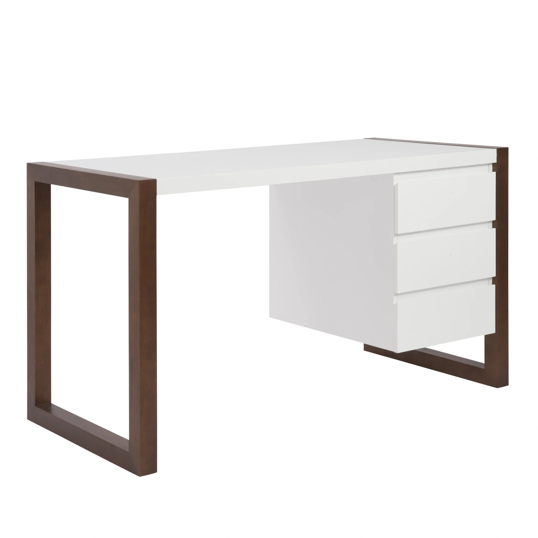 Simple Walnut and White Three Drawer Desk By Homeroots - Image 2
