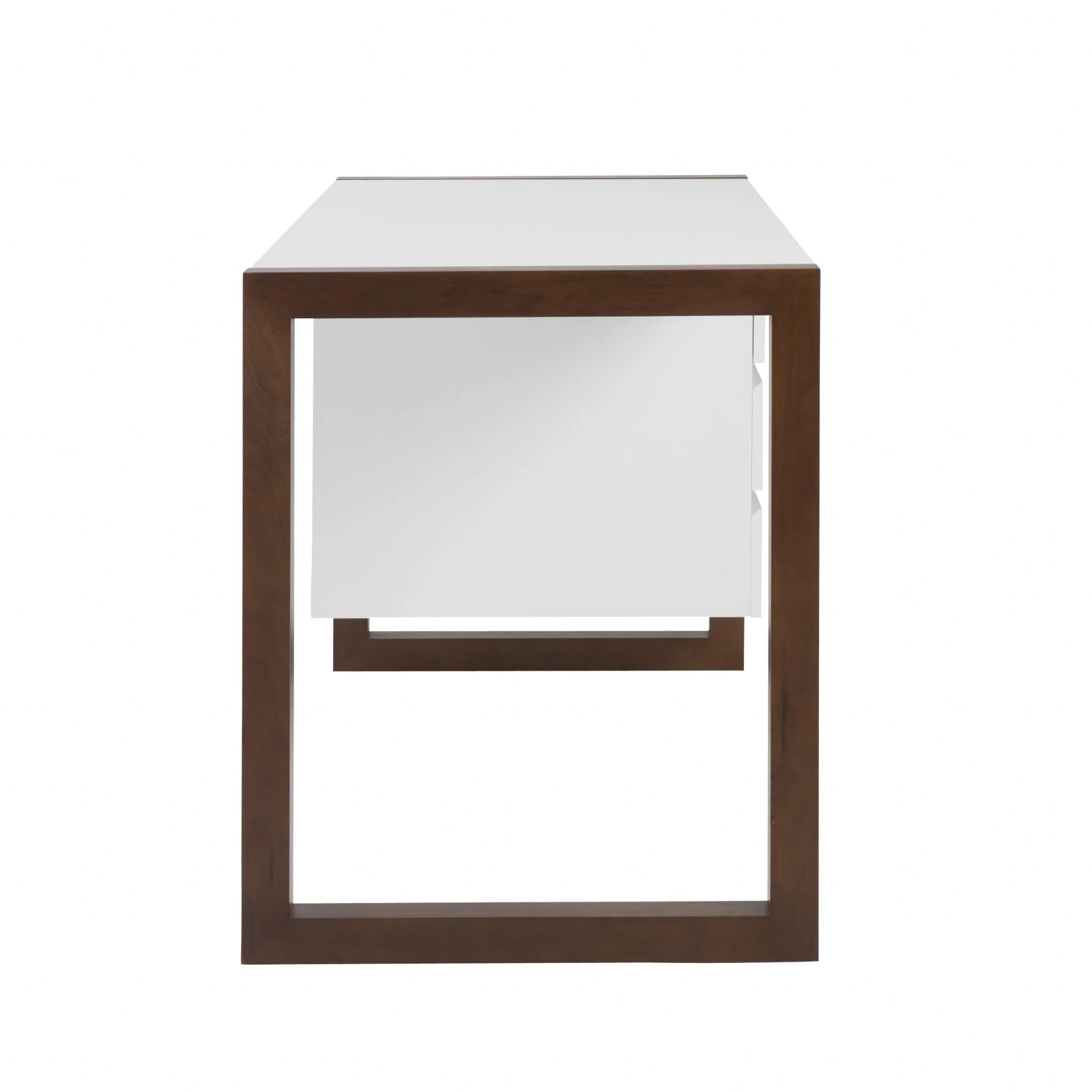 Simple Walnut and White Three Drawer Desk By Homeroots - Image 3
