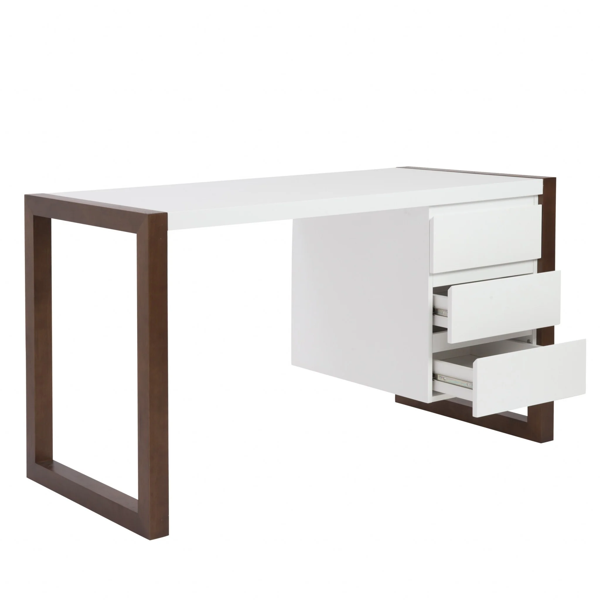 Simple Walnut and White Three Drawer Desk By Homeroots - Image 4