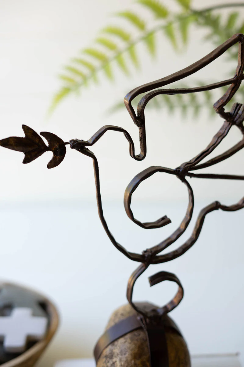 Sister Clara Metal Peace Dove On Caged Rock Base (Min 2) By Kalalou - Image 3