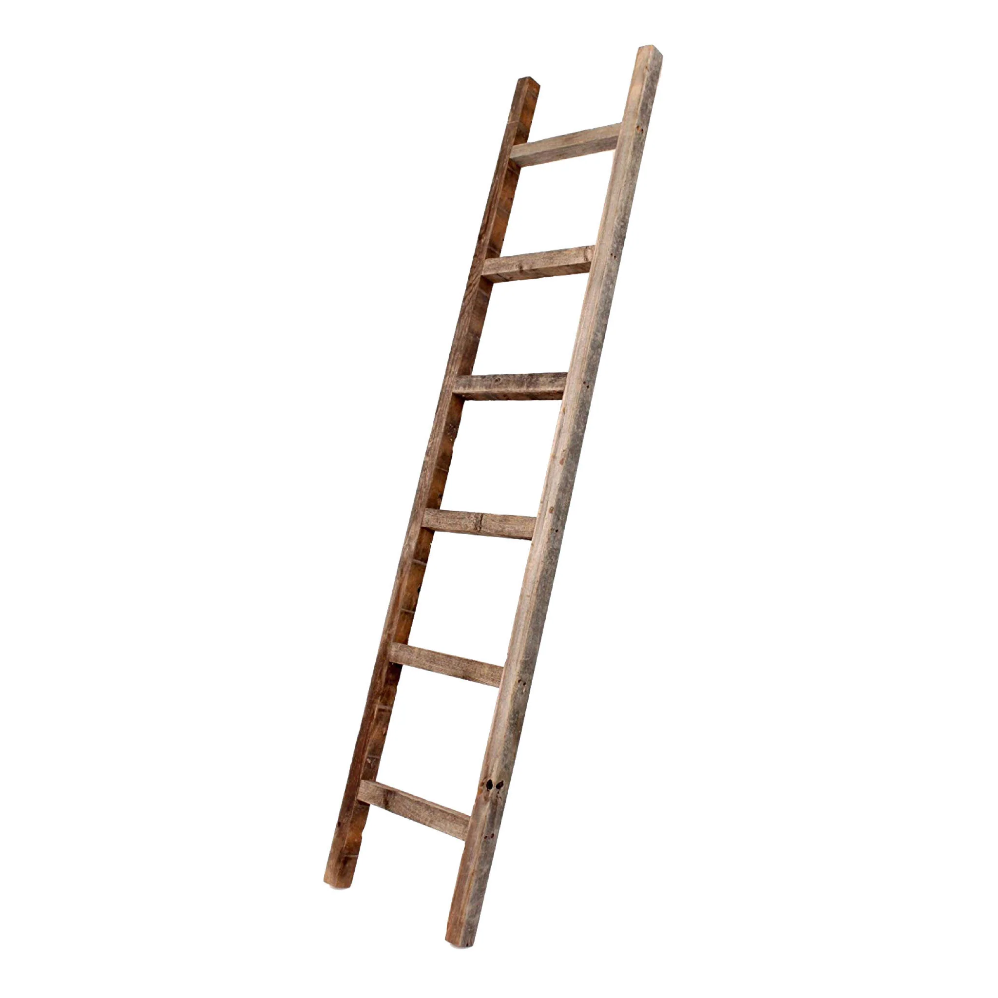 Six Step Rustic Weathered Grey Wood Ladder Shelf By Homeroots - Image 2