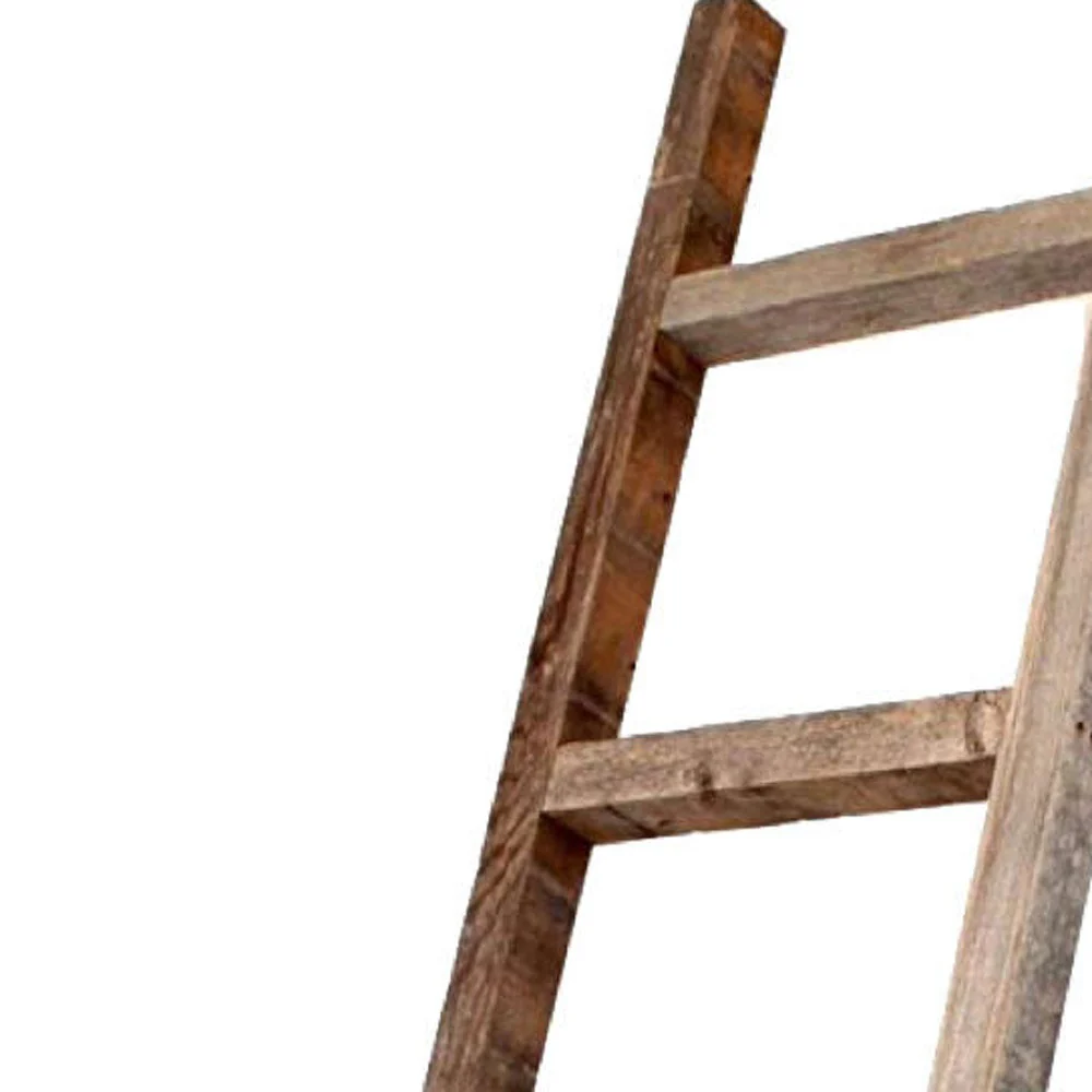 Six Step Rustic Weathered Grey Wood Ladder Shelf By Homeroots - Image 3
