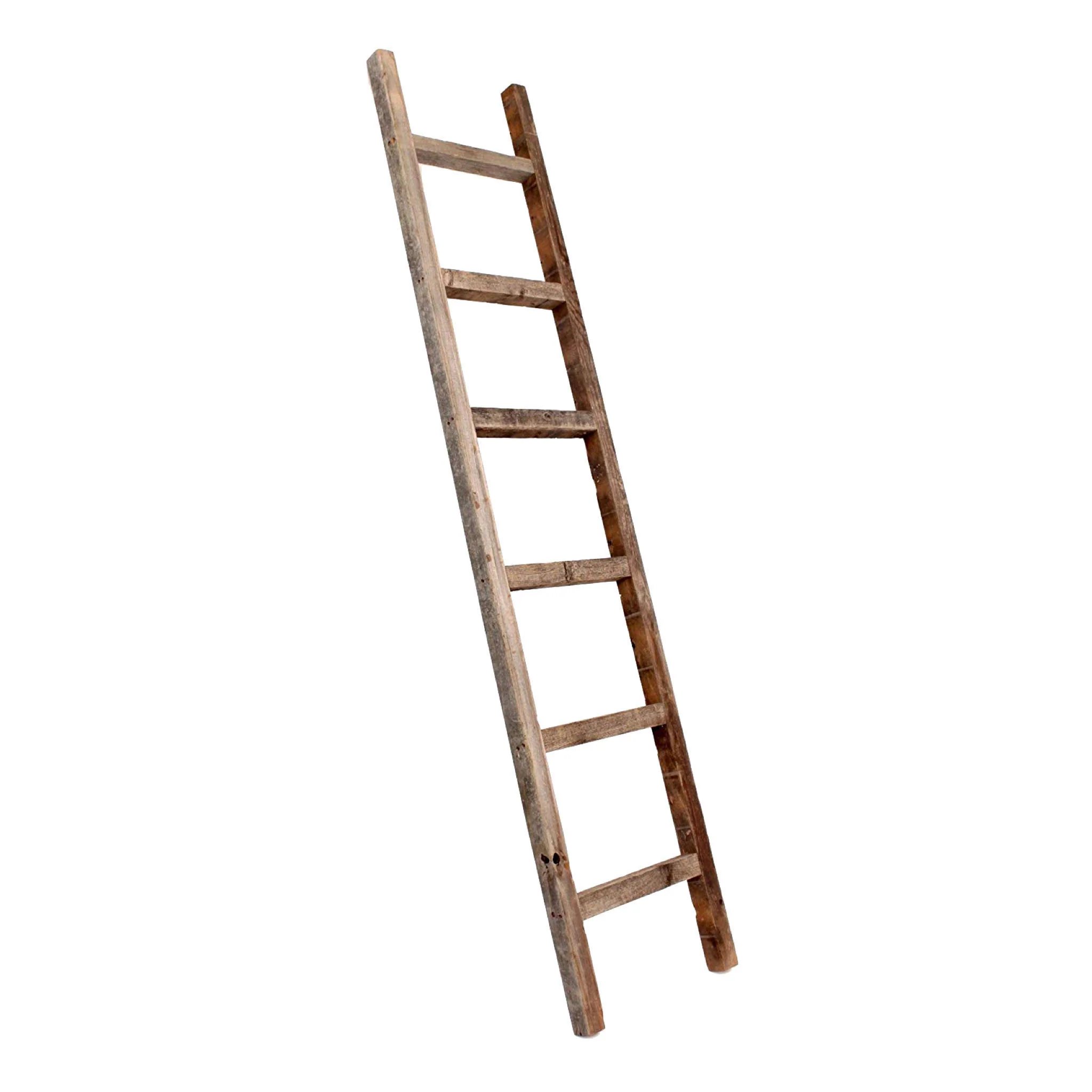Six Step Rustic Weathered Grey Wood Ladder Shelf By Homeroots - Image 4