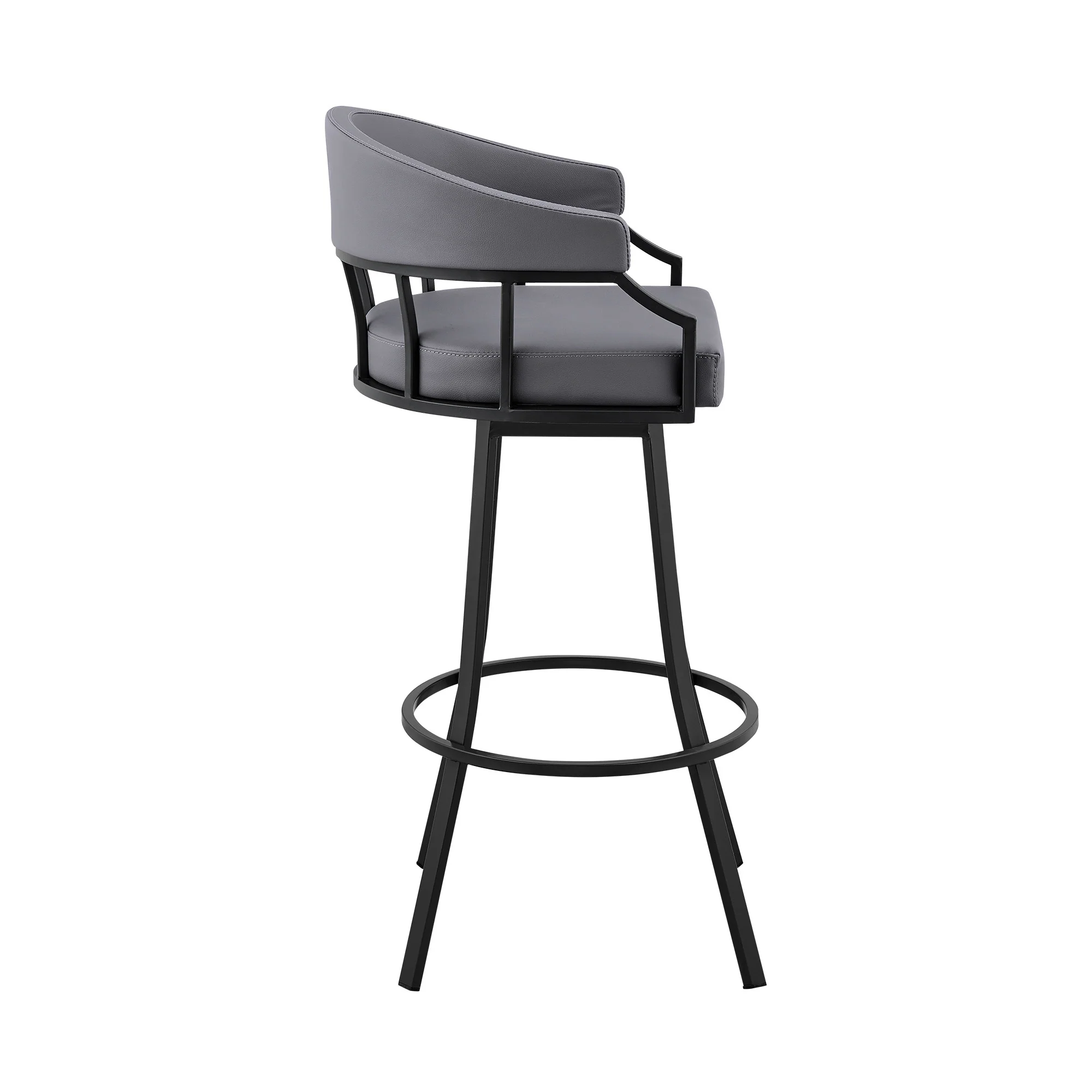 Slate Gray And Black Faux Leather And Iron Swivel Low Back Bar Height Bar Chair By Homeroots - Image 2