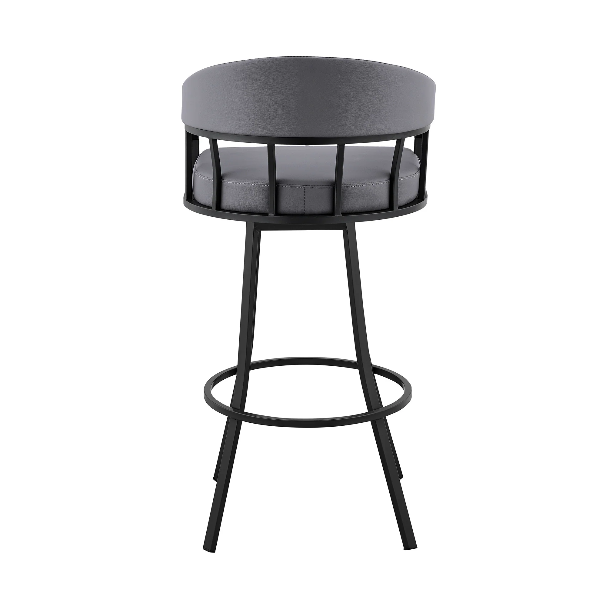 Slate Gray And Black Faux Leather And Iron Swivel Low Back Bar Height Bar Chair By Homeroots - Image 4