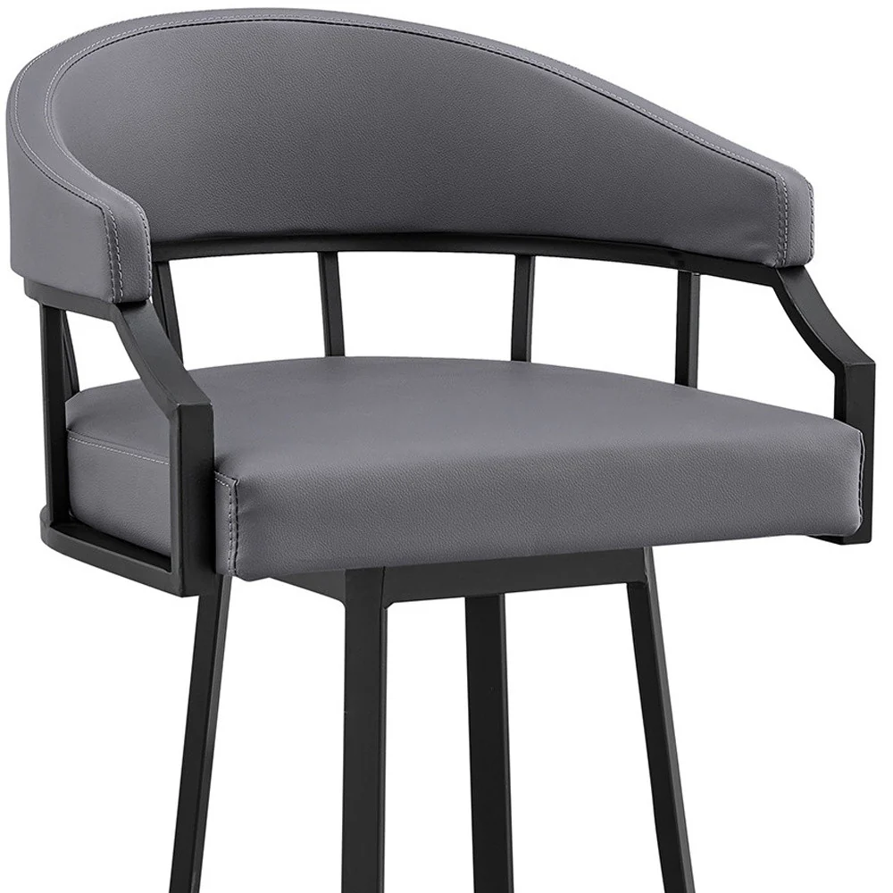 Slate Gray And Black Faux Leather And Iron Swivel Low Back Bar Height Bar Chair By Homeroots - Image 6