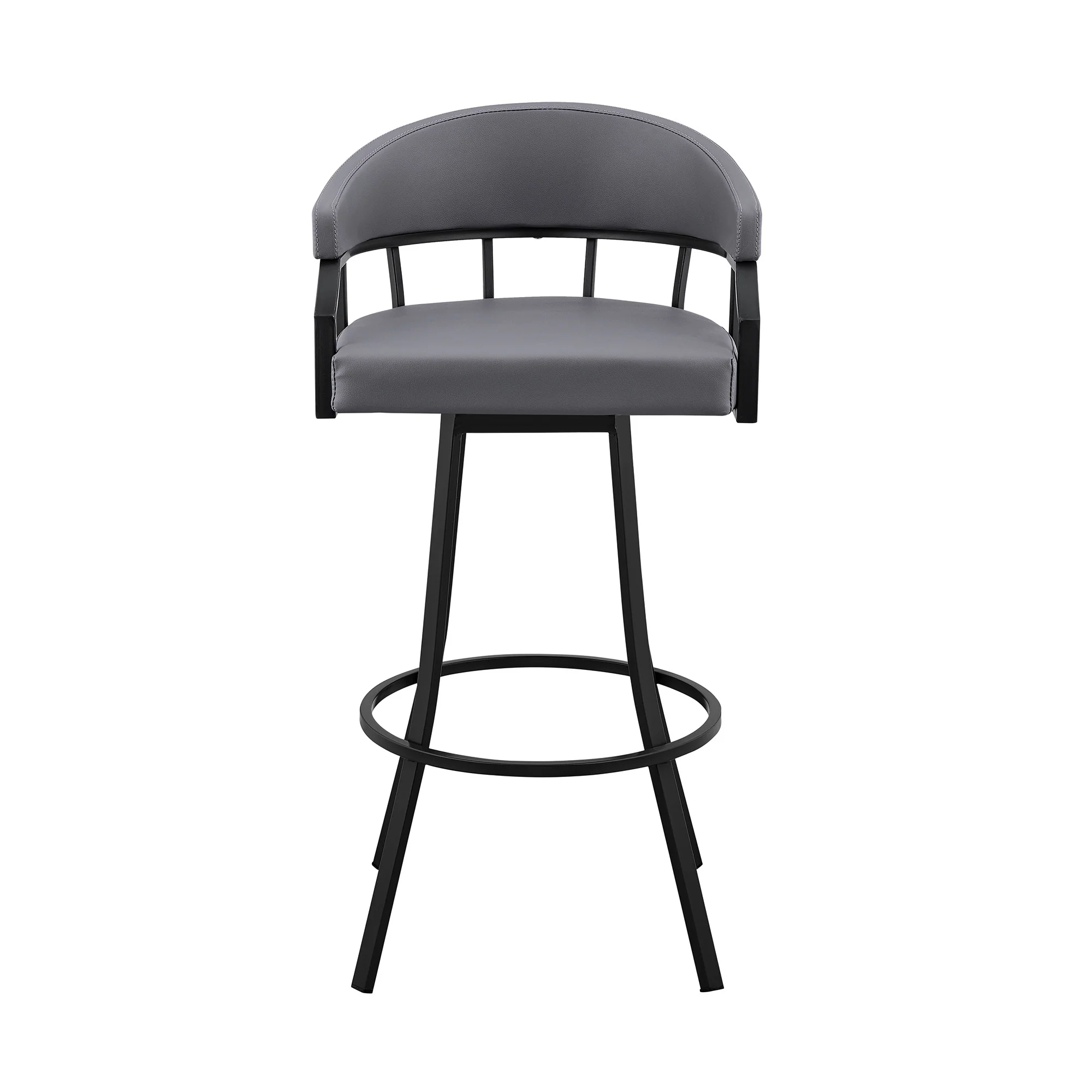 Slate Gray And Black Faux Leather And Iron Swivel Low Back Bar Height Bar Chair By Homeroots - Image 7