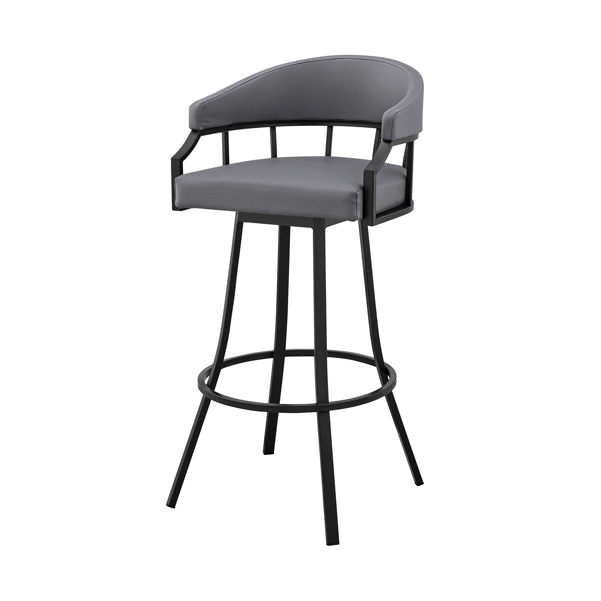 Slate Gray And Black Faux Leather And Iron Swivel Low Back Bar Height Bar Chair By Homeroots - Image 8