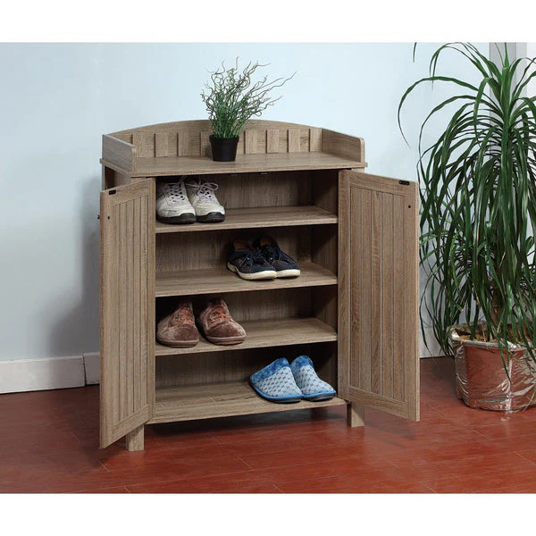 Slatted Pattern Shoe Cabinet With Molded Top, Brown By Benzara - Image 3