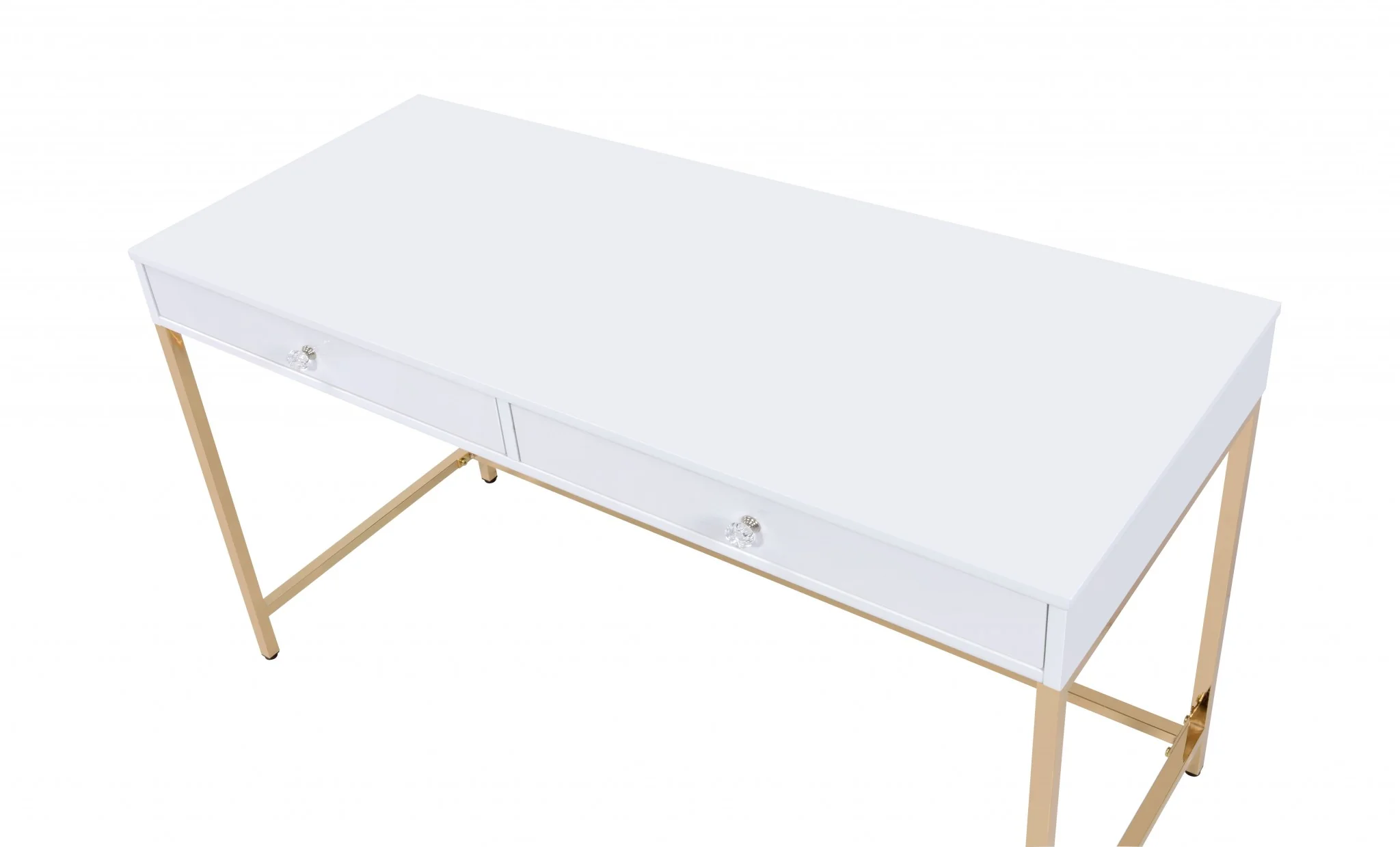 Sleek and Glossy White and Gold Office Desk By Homeroots - Image 2