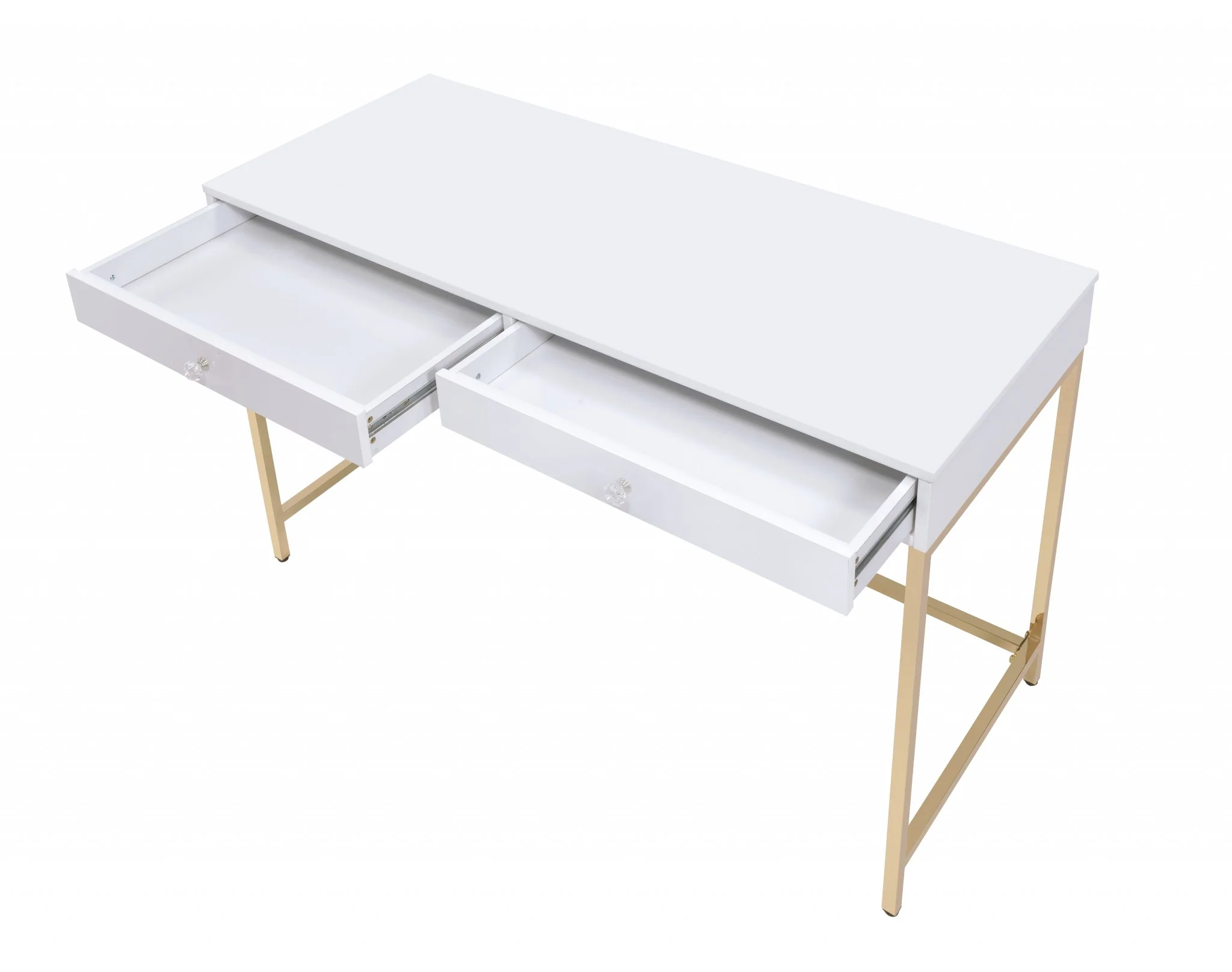 Sleek and Glossy White and Gold Office Desk By Homeroots - Image 3