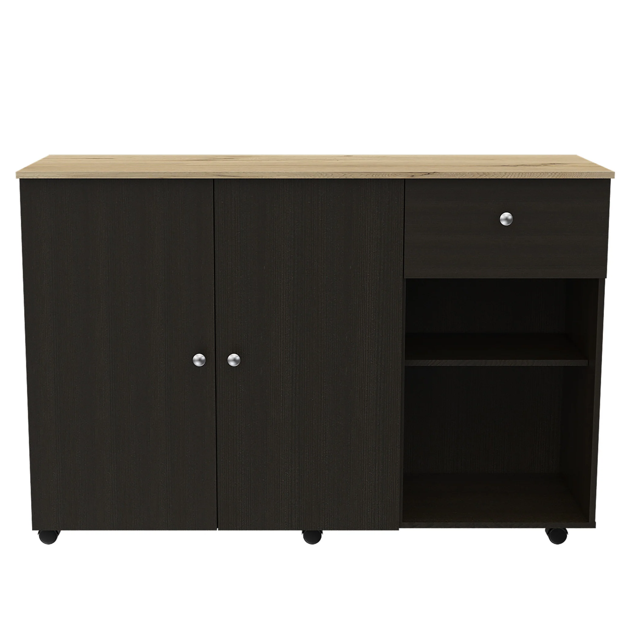 Sleek and Modern Black Wengue Kitchen Island Cart By Homeroots - Image 2