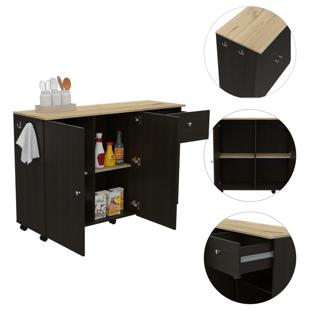 Sleek and Modern Black Wengue Kitchen Island Cart By Homeroots - Image 3
