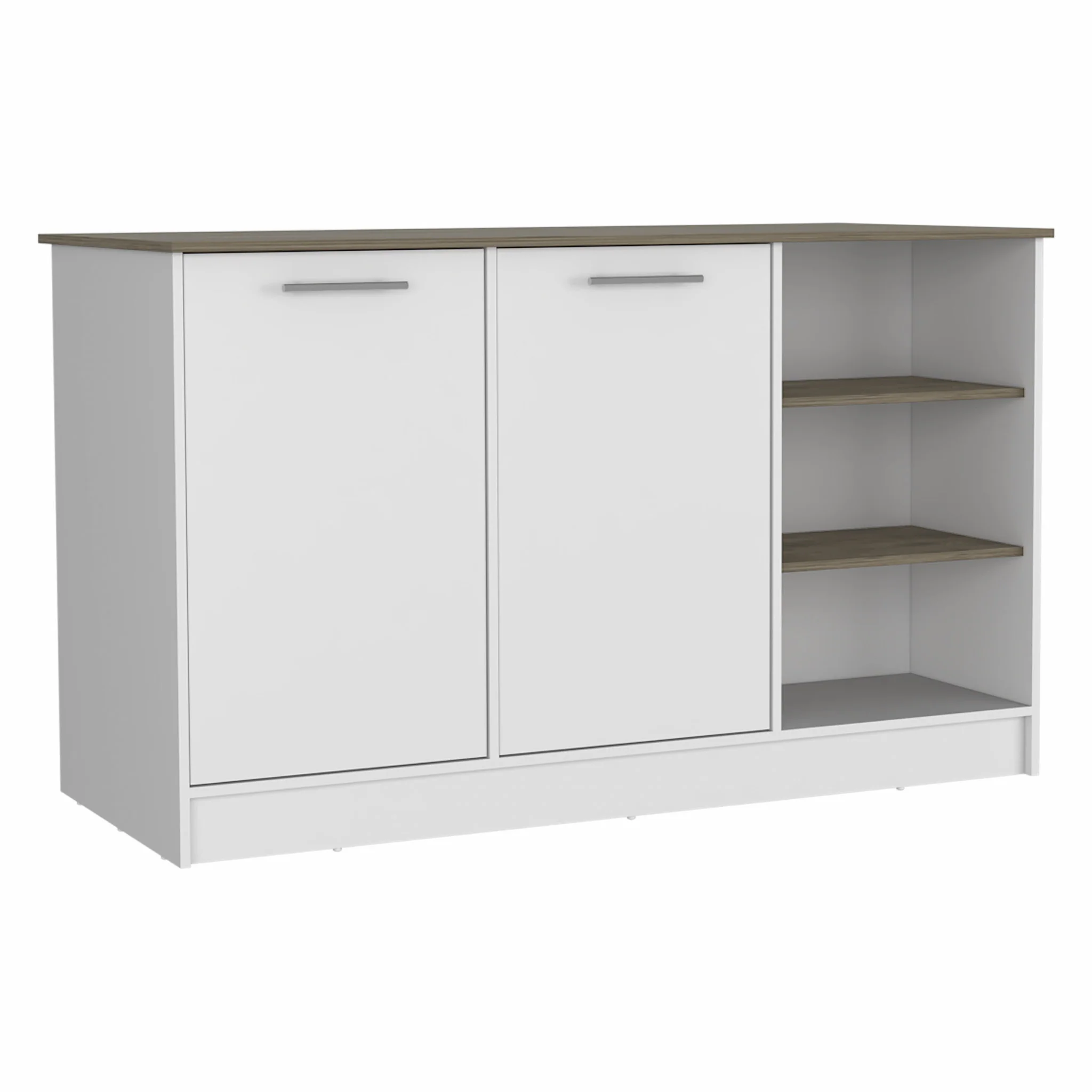 Sleek and Modern White and Dark Brown Kitchen Island By Homeroots - Image 2