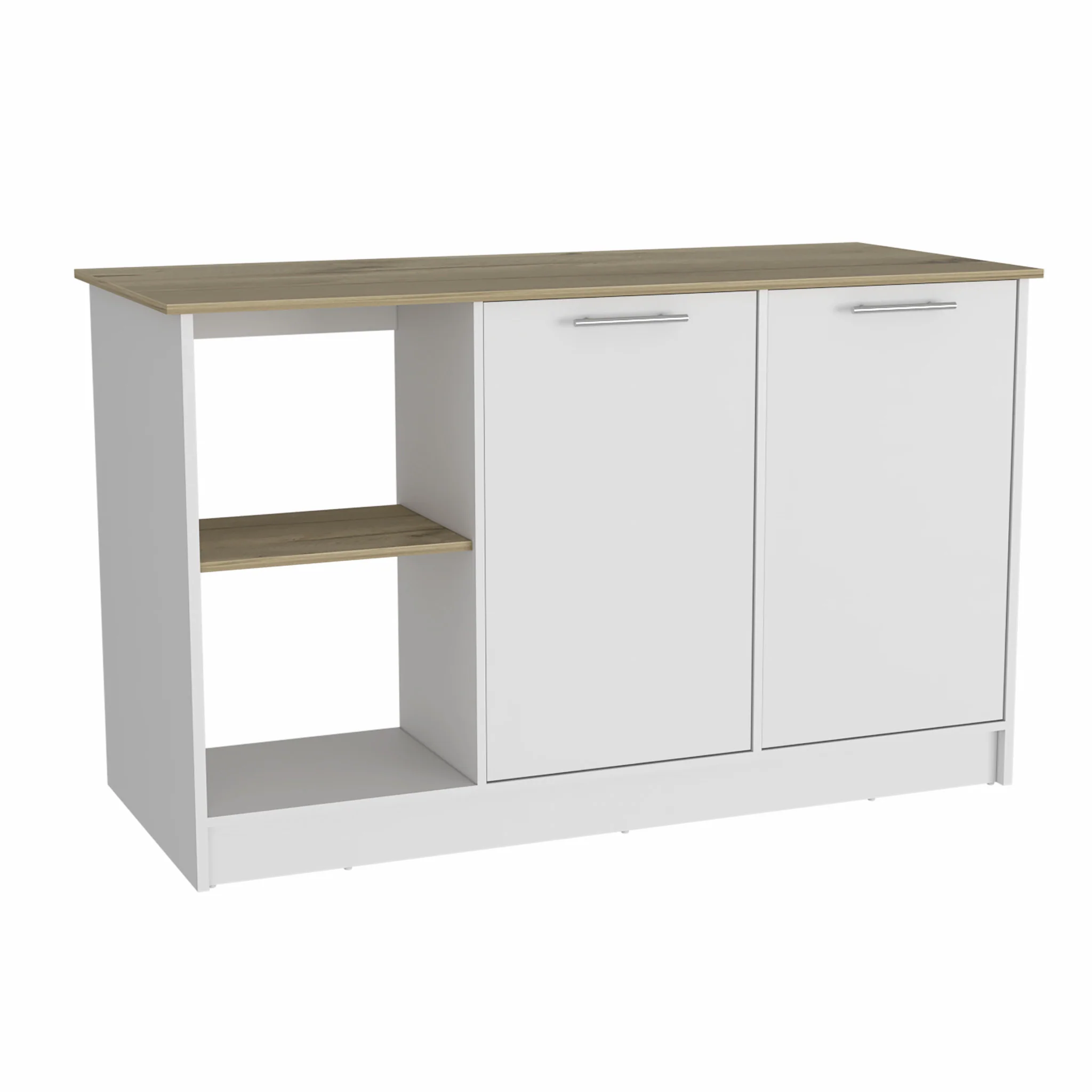 Sleek and Modern White and Light Oak Kitchen Island By Homeroots - Image 2