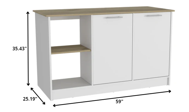 Sleek and Modern White and Light Oak Kitchen Island By Homeroots - Image 4