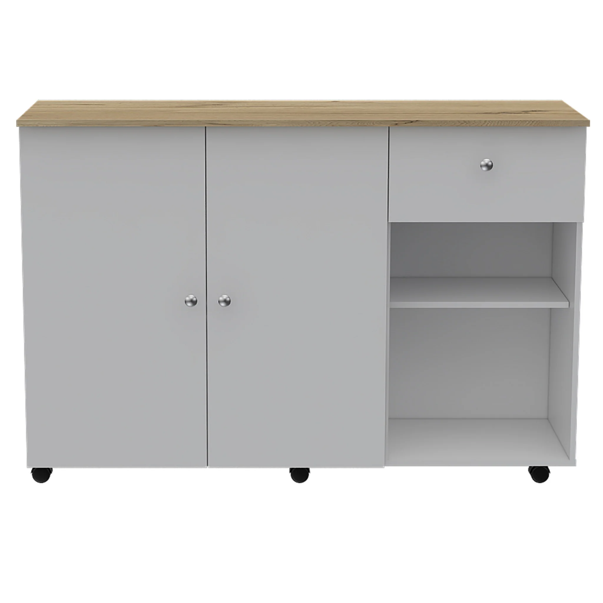 Sleek and Modern White Pine Kitchen Island Cart By Homeroots - Image 2