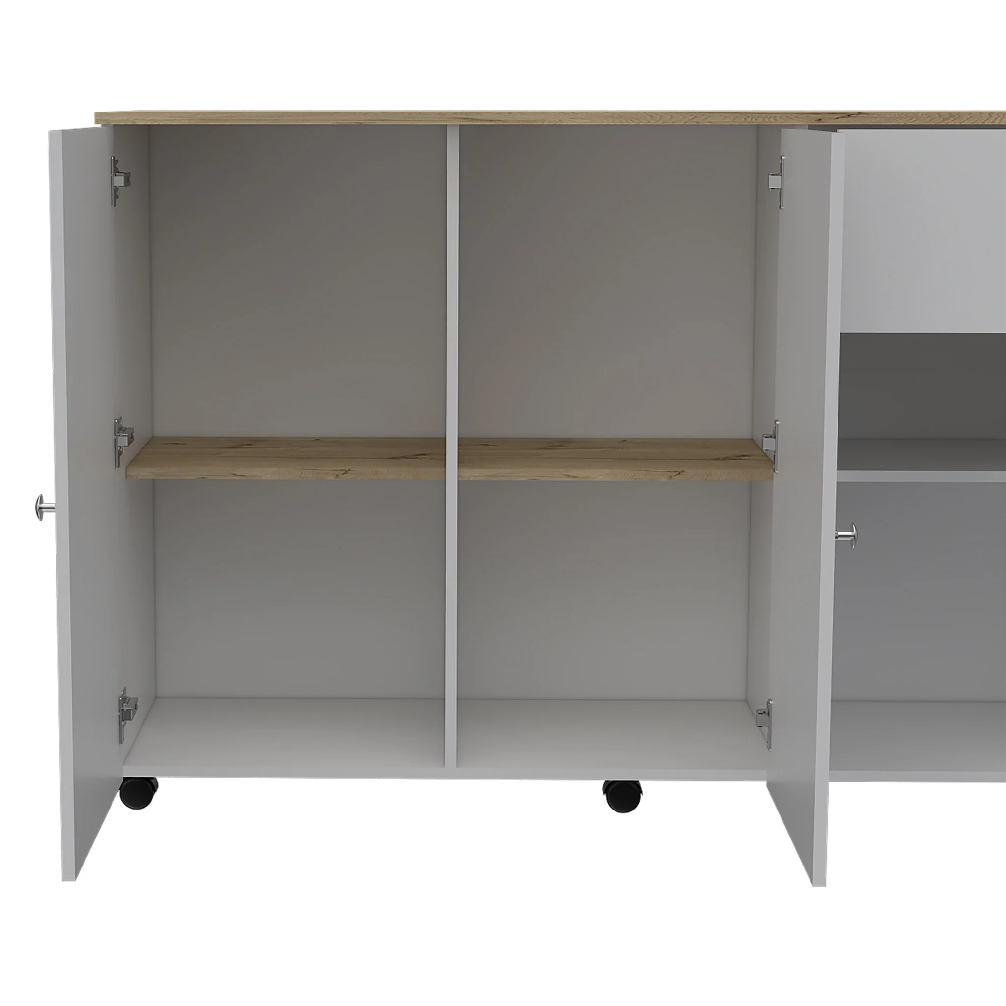 Sleek and Modern White Pine Kitchen Island Cart By Homeroots - Image 4