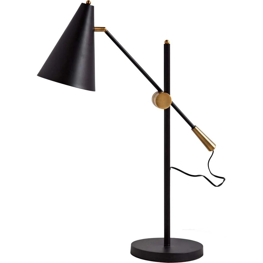 Sleek Black and Gold Cone Adjustable Table or Desk Lamp By Homeroots - Image 2
