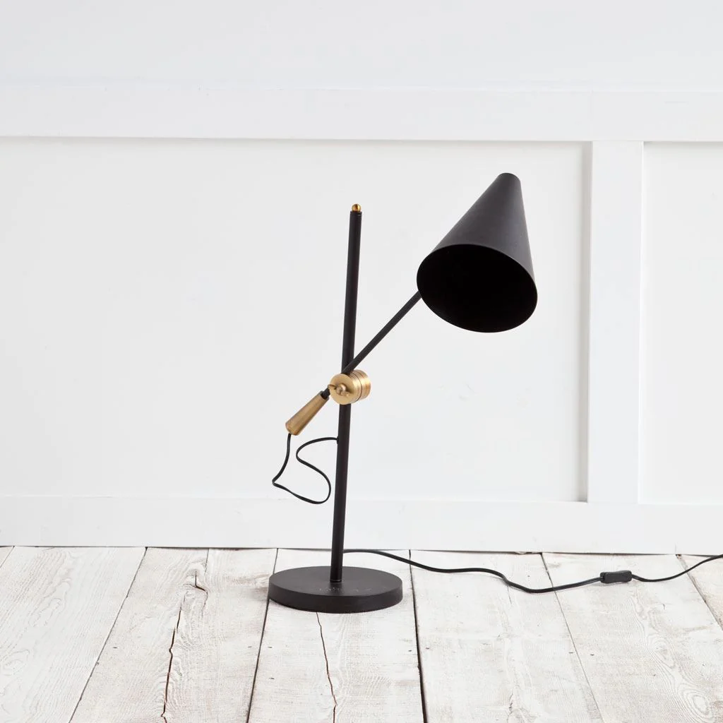 Sleek Black and Gold Cone Adjustable Table or Desk Lamp By Homeroots - Image 3