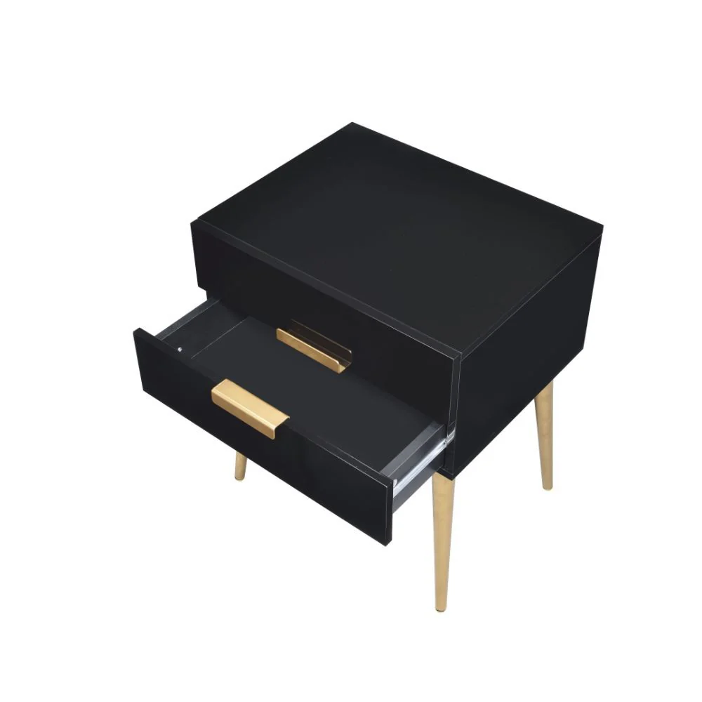 Sleek Black And Gold Two Drawer End Table By Homeroots - Image 3