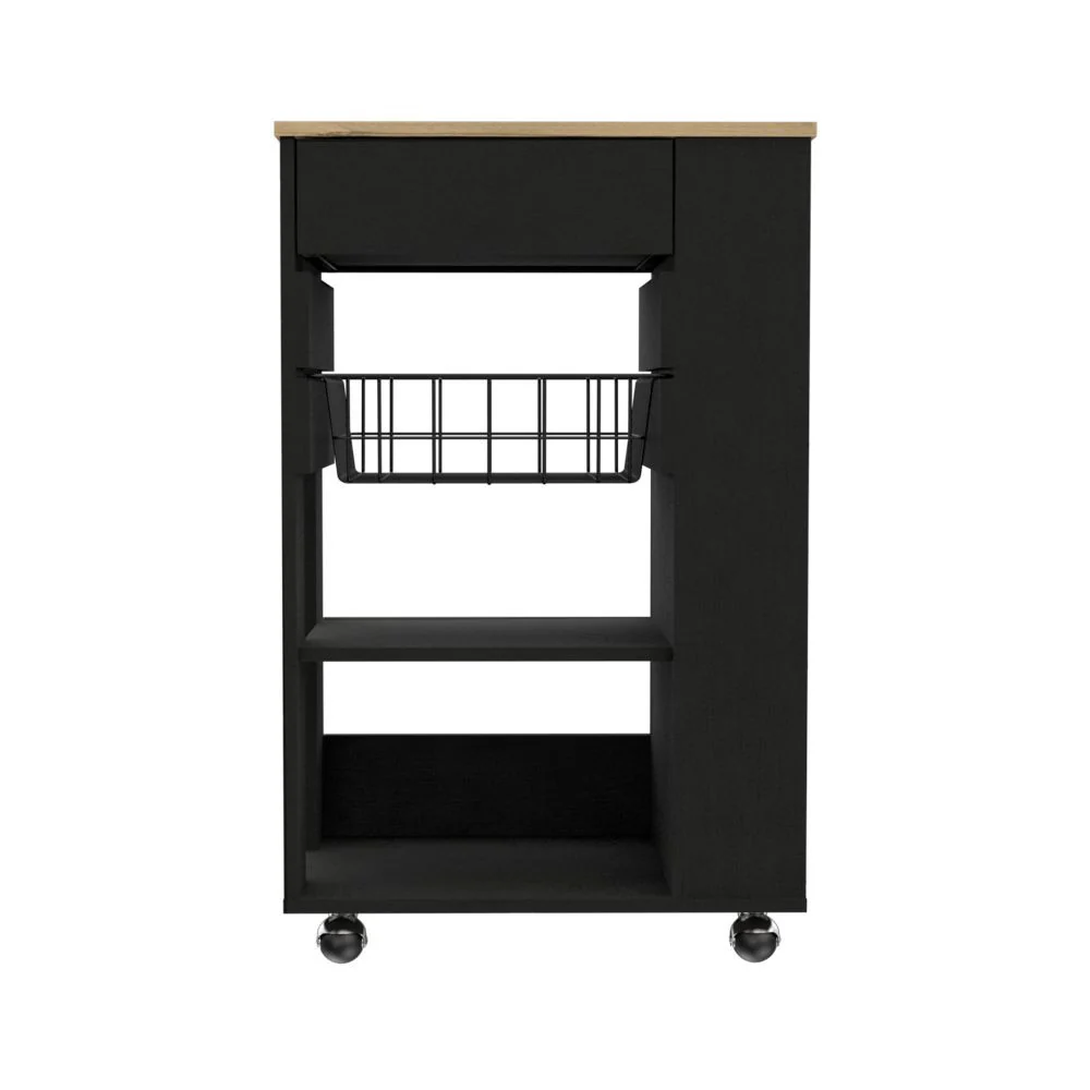 Sleek Black and Light Oak Portable Kitchen Cart By Homeroots - Image 2