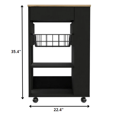 Sleek Black and Light Oak Portable Kitchen Cart By Homeroots - Image 4